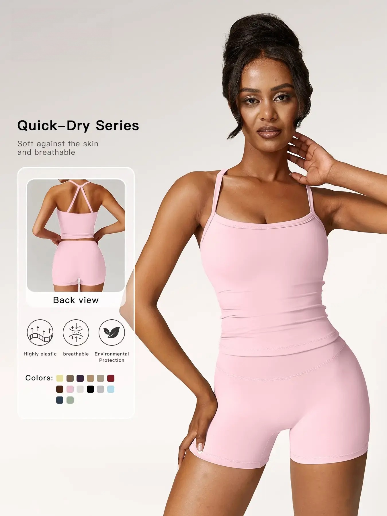 Two-piece Set Women's Solid Backless Cami Top & High Waist Shorts Tracksuit Set